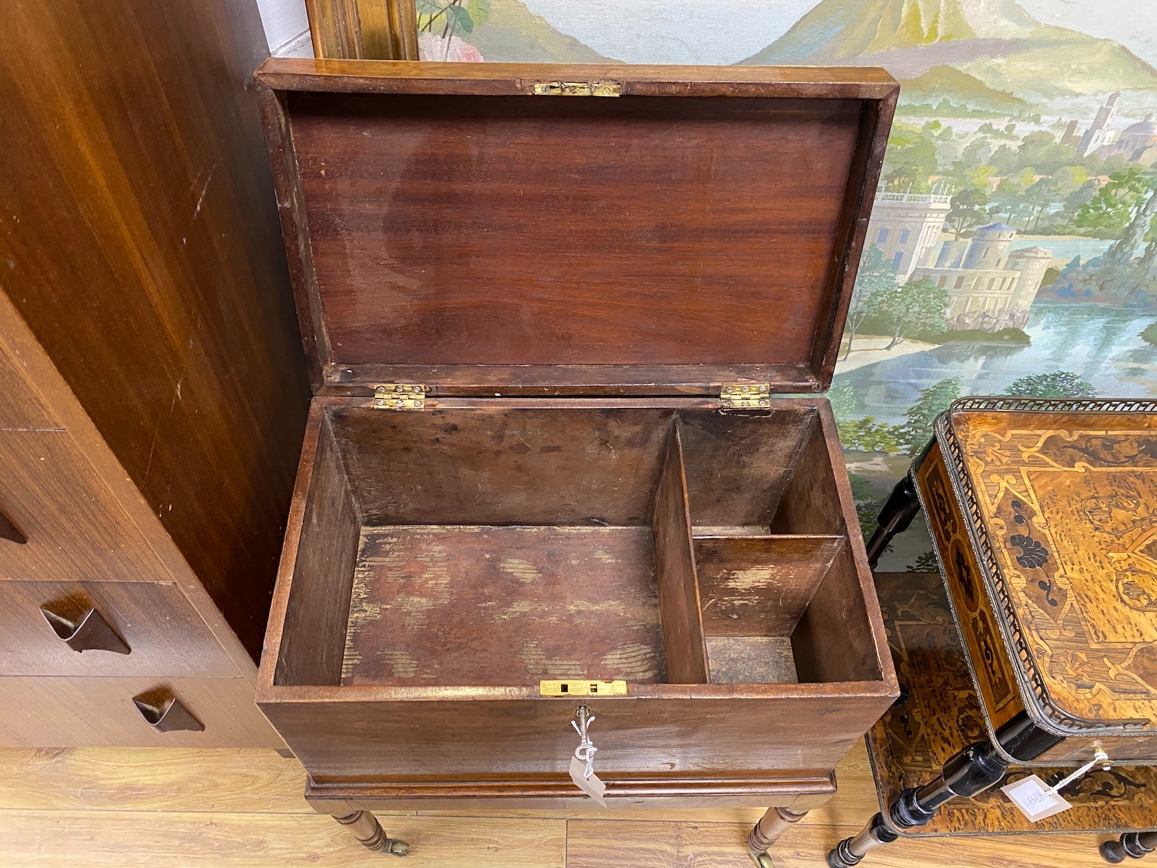 A small George III rectangular mahogany cellarette, width 50cm, depth 30cm, height 60cm